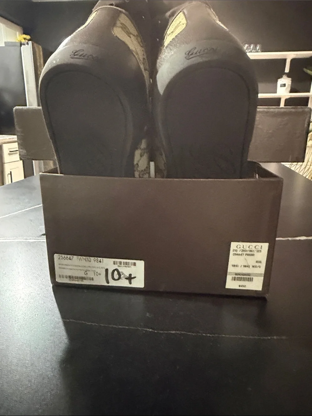 Gucci Brown and Black Monogram Slip-On Shoes